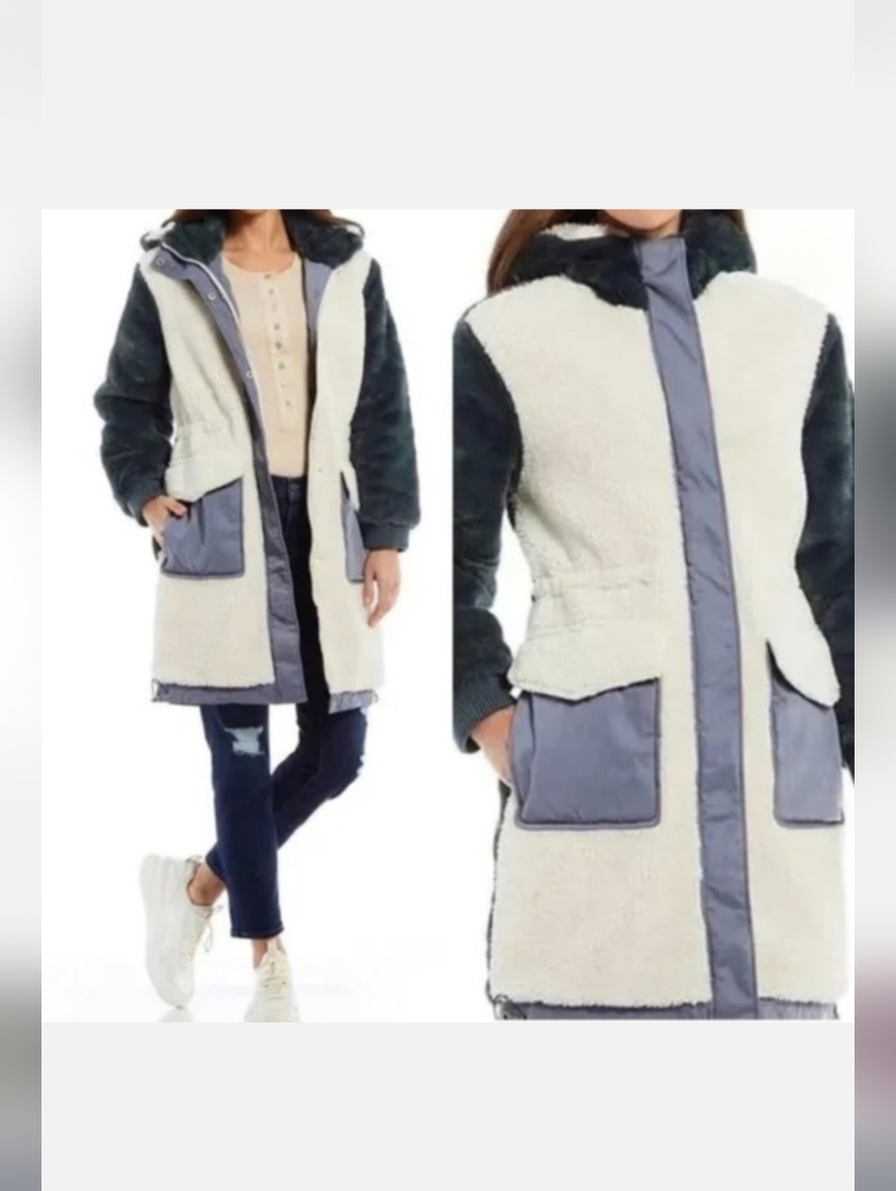 NWOT UGG Two-Tone Hooded Letty Sherpa Multi Block XL Coat - Picture 11 of 12